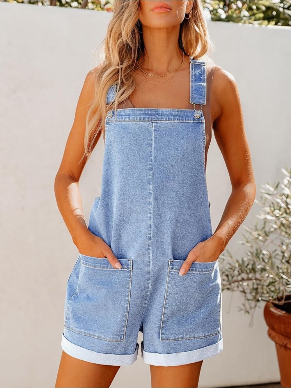 Chic Nation Light Blue Denim Short Overalls